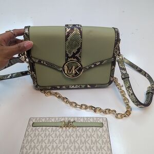 Michael Kors Olive and Snake Print Crossbody Bag